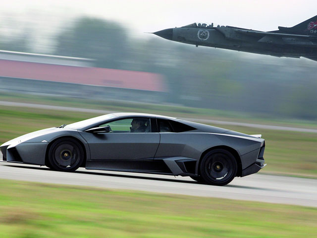Lamborghini Reventon takes on Tornado fighter jet , Auto